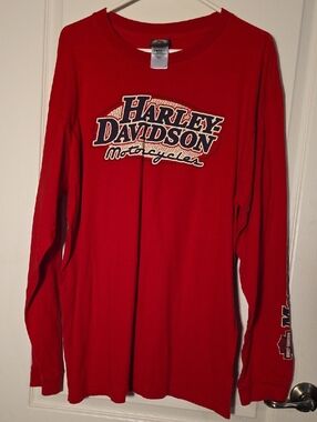 Waterford, MI Harley-Davidson Red Tee with Black and Orange Logo Mens XL